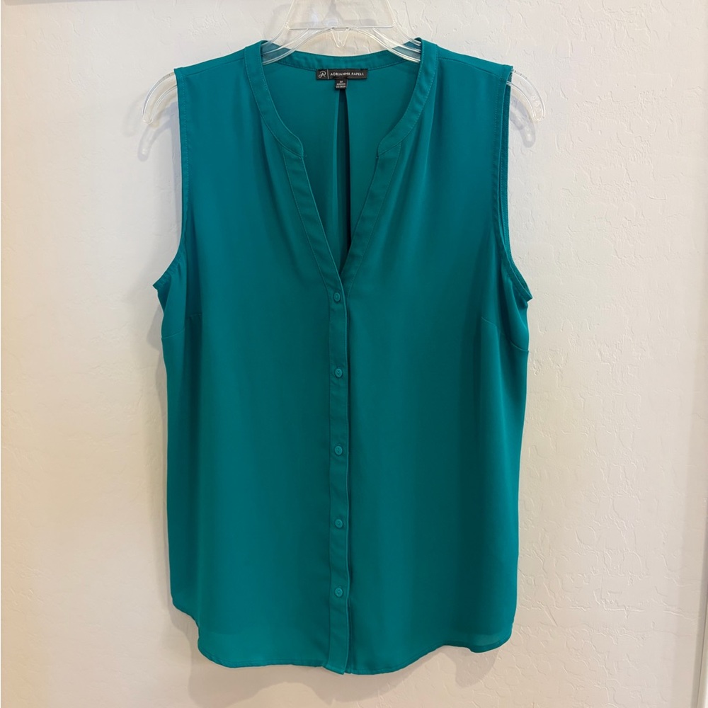 Adrianna Papell Teal Sleeveless Button-Front Blouse